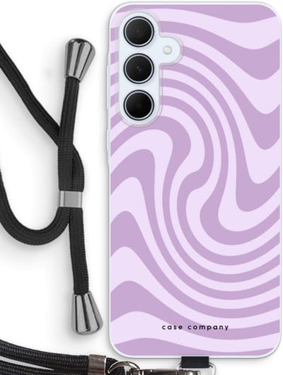 Case Company® - Hoesje met koord geschikt voor Samsung Galaxy A35 hoesje met Koord - Swirl Paars - Telefoonhoesje met Zwart Koord - Bescherming aan alle Kanten en Over de Schermrand