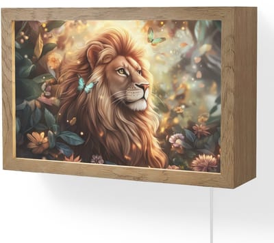 Wandlamp 30x20 cm - Oplaadbaar - Leeuw - Dieren - Bloemen - Jungle - Wandlampen binnen woonkamer - Slaapkamer lamp met kabel - Decoratieve nachtlamp - Vloerlamp snoer