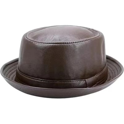 Chapeau trilby en cuir noir élégant et moderne pour homme, style fedora, casquette porkpie rétro pour femme, style jazz vintage, usage pratique 56-58cm marron