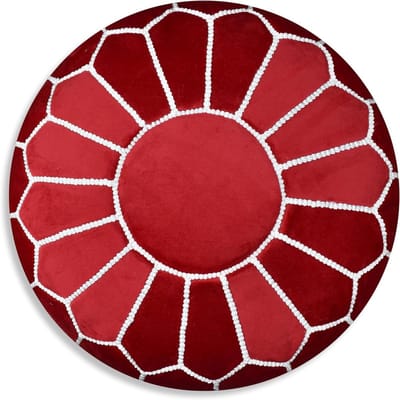 Fluwelen Poef - Voetenbank Rond - Woonkamer Decoratie - Handgemaakt Vakmanschap - 50x50x30 cm - Rood