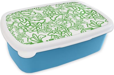 Broodtrommel Blauw - Lunchbox - Brooddoos - Planten - Orientalism - Patroon - 18x12x6 cm - Kinderen - Jongen