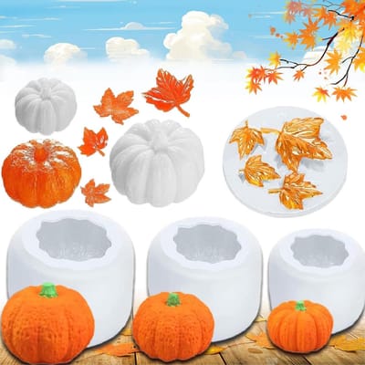 Halloween Hars Mal Set - Pompoen Esdoornblad Vorm - DIY Decoratie Maken - Voedselkwaliteit Siliconen - 4 Maten - Wit