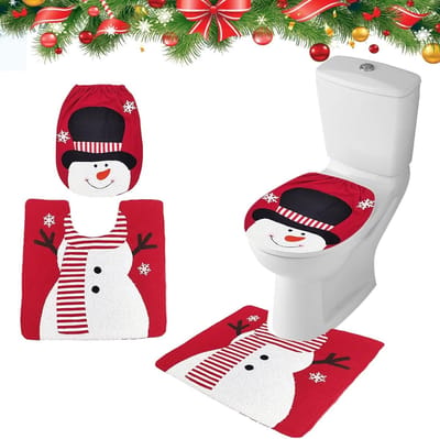 Kerst Toiletset met Santa Claus en Sneeuwman, Decoraties voor Badkamer en Toilet, Kerstversiering en Toiletbedekking