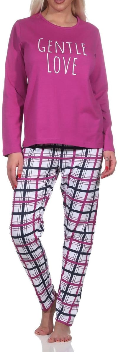 Normann damespyjama met lange mouwen en geruite jersey broek
