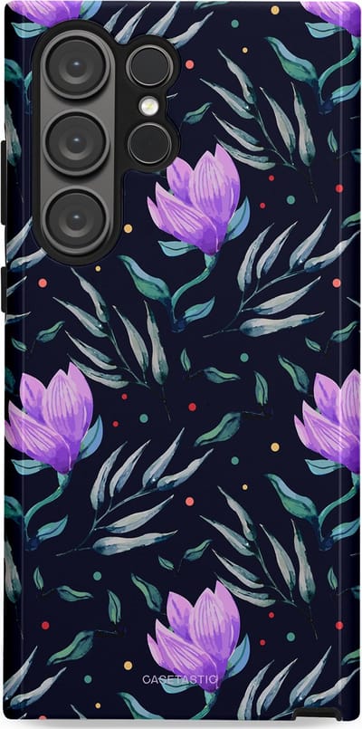 Casetastic hoesje geschikt voor Samsung Galaxy S23 Ultra - Dubbellaagse bescherming - Mystieke bloemenzee - Fashion Case - Donkerblauw Donkergrijs Grijs Lavendel