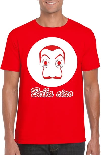 Bellatio Decorations Salvador Dali t-shirt - rood - heren - katoen - Bella Ciao print - 150 grams S