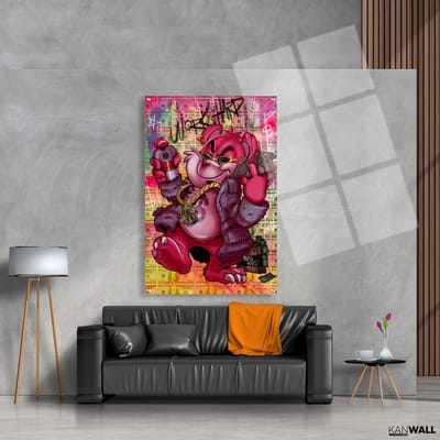 Luxe Plexiglas Schilderij Play Hard Bear| 40x60 | Woonkamer | Slaapkamer | Kantoor | Muziek | Design | Art | Modern | ** 5MM DIK**