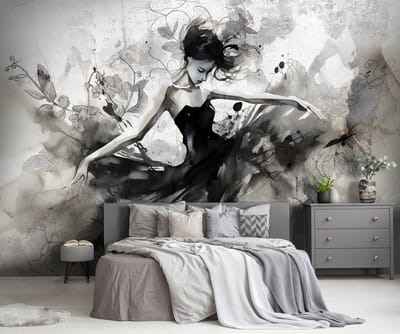 Vliesbehang - Ballerina - Schilderij - Danseres - Grijs - 254x184cm