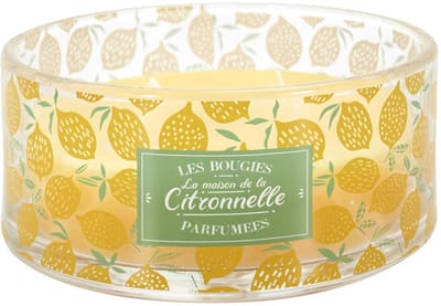 Citronella Geurkaars tegen Muggen – Ø 19 cm – Buitenkaars met Citroengeur – Glazen Pot met 3 Lonten – Anti-Mug Kaars voor Tuin & Terras – Gouden Citrusvonk