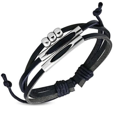 Amanto Armband Djustin B - Leer - Bolletjes - 16mm - 20cm (aanpasbaar)