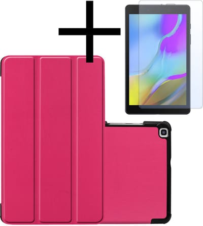 Hoes - Geschikt voor Samsung Galaxy Tab A 8.0 (2019) - Met Screenprotector - Trifold Bookcase - Hard Cover - Hardcover Book Case - Tablet Hoesje - Donkerroze