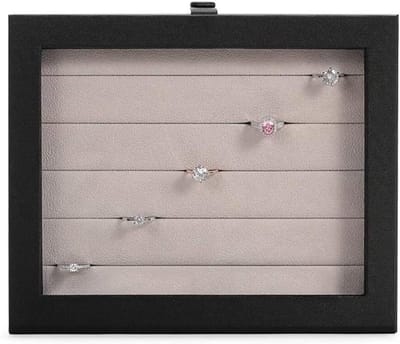 Juwelendoos PU Leer - Opbergdoos Sieraden - Sieraden Organiseren - Transparant PET Deksel - 25x20.5x4.3cm - Zwart