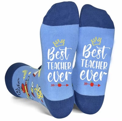 SilverAndCoco® - Leraar Sokken / Gekke Vrolijke Foute Kleding Lerares / Leuke Grappige Dikke Warme Vrouw Mannen Socks / Verjaardag Geschenk accessoires Sok Outfit Katoen / Vrouwen Mannen Sinterklaas Schoen Kerst Cadeau met Tekst - Best Teacher