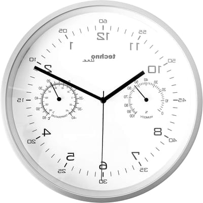 Wandklok met Thermometer - Klok Temperatuur Vochtigheid - Kamertemperatuur Meten - Analoge Tijdweergave - 25 cm Diameter - Wit