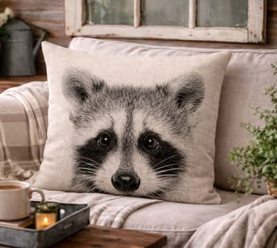 Canvas Monochrome Wildlife Collection Kussenhoes - Wasbeer - 45x45 cm