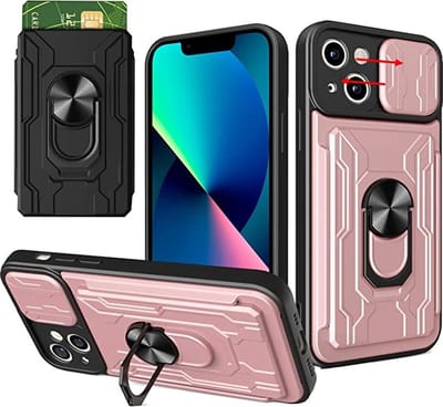 Hoesje Geschikt voor iPhone 12 / 12 Pro met pashouder / Ringhouder / lens bescherming – Rosegoud