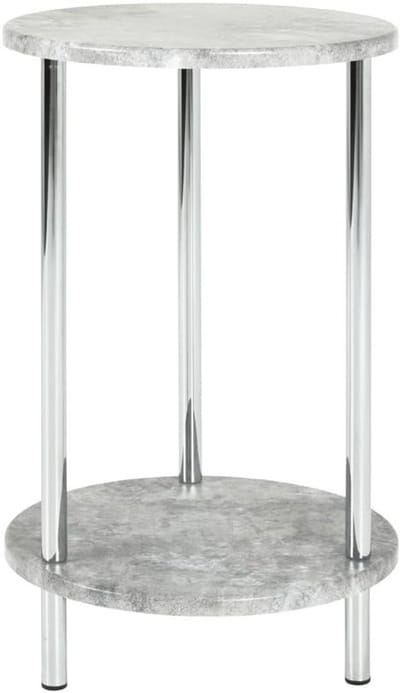 Bijzettafel Betonlook met Chroom Frame - MDF en Metaal, Hoogglans Afwerking, Rond Design, H 50 cm x Ø 30 cm, Modern