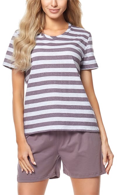Merry Style MS-MS10-216-PJ Dames Pyjama - ronde hals - korte mouwen - korte broek zonder zakken - Katoen - Amarant/Grijs – S