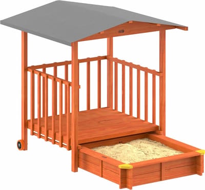Zandbak Schelp - 2-in-1 Zandbak & Speelhuis - Vurenhout - Inclusief Zonnescherm - Mobiele Ontwerp - Voor Kinderen