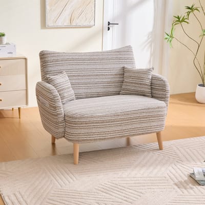 Welltin Tweezitsbank - 2-zits bank - Kleine Sofa - Comfortabele zitbank - 121x81.5x87 cm - Ergonomisch - Met opbergtas - Met armleuningen - Geschikt voor slaapkamers en kleine ruimtes - Kaki