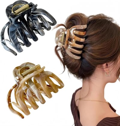 Grote Haarklammer Set van 2 in Grijs en Bruin, Perfect voor Dun en Dik Haar, Ideaal Hairstyling Accessoire voor Elke Gelegenheid