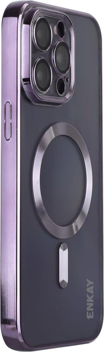 ENKAY Hoesje - Geschikt voor iPhone 16 Pro Max Hoesje - ENKAY Metallic TPU Back Cover met Camera Lens Protector - MagSafe Compatible - Paars