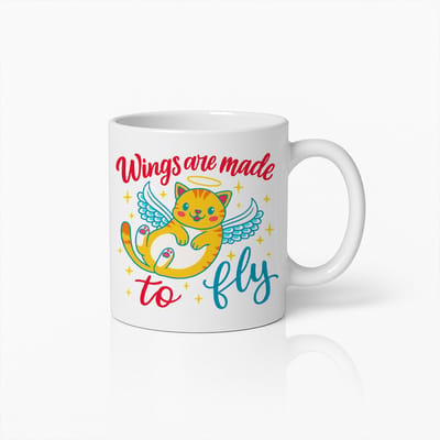 Wings Are Made to Fly Mok – 330ml Schattige Engel Kat Koffiebeker – Inspirerend Cadeau voor Kattenliefhebbers & Dromers