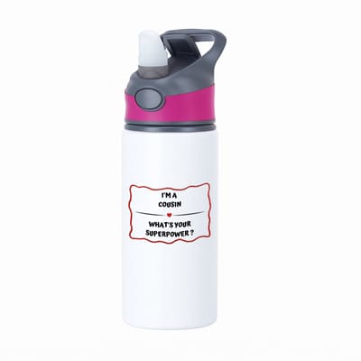 Hacebo® - I'm a cousin what's your superpower? waterfles met rietje roze - Neef - super neef - verjaardag - cadeautje voor neef - neef artikelen - kado - geschenk - water fles - 650ML