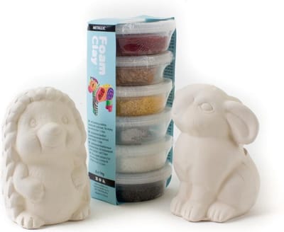 Knutselpakket foam clay egel konijn pasen haasje spaarpot metallic goud zilver brons voorjaar bekleden handwerk persoonlijk cadeau knutselset diy metalic boetseren dieren uit het bos forest animal