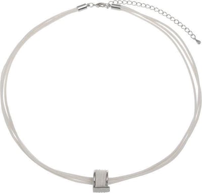 Behave - Korte koordketting met ronde hanger, zilverkleur - 44 cm + verlengketting