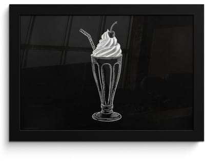 Poster in lijst - Fotolijst 30x20 cm - Posters - Ijscoupe - Kers - Krijtstijl - Slagroom - Posterlijst zwart - Decoratie - Wanddecoratie woonkamer - Muurdecoratie slaapkamer