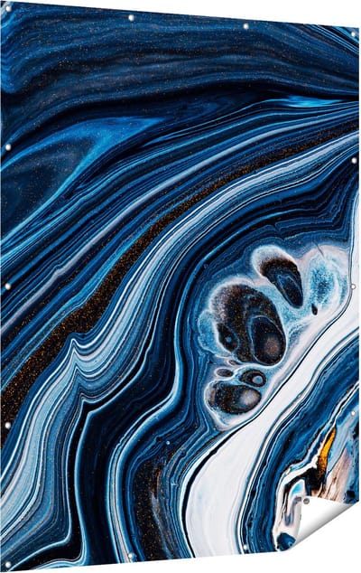 Gards Tuinposter Abstracte Kunst - Blauwe Verf - 120x160 cm - Tuindoek - Tuindecoratie - Wanddecoratie buiten - Tuinschilderij
