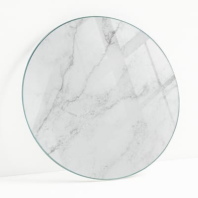 Wallfluent - Marmeren Oppervlaktepatroon Veiligheidsglas - 50 cm - Wit Gehard Glas - Rond Tafelblad Glas - Glazen Plaat - Glazen Tafelblad voor Tuin of Terrastafels