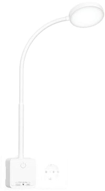 Dimbare LED Wandlamp met Stekker voor Bedside -3 Kleuren, USB Oplaadpoorten en Flexibele Zwanenhals