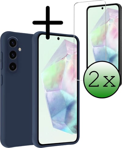 Hoesje Met 2x Screenprotector - Geschikt voor Samsung Galaxy A35 - Sterk & Shockproof - Back Cover - Siliconen Case - Telefoon Hoes - Donkerblauw