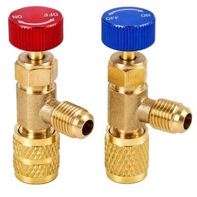 Messing Koelmiddelventiel voor Airconditioning R22 - Premium Airco Ventiel en Adapter 5/16 Inch Male naar 1/4 Inch Female - Universele Airco Koppeling voor Lekvrij Onderhoud - Set van 2