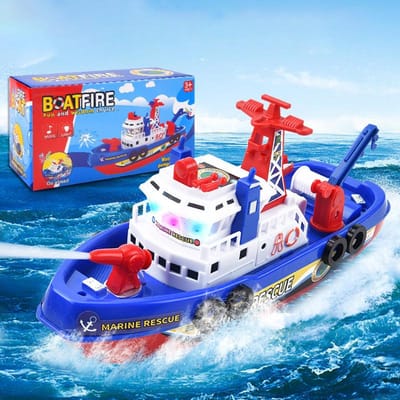 Kinderspeelgoed Simulatie Elektrische Reddingsbrandweerboot Snelboot Douchespeelgoed Met Geluid Licht Waterspuit Zwembad Cadeau blue