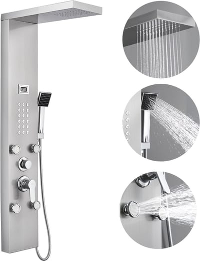 Auralum MAX - Douchepaneel Zilver - Regendouche met Mengkraan en Douchekop - Digitaal Display - Met 3 Waterfuncties - Douche Combinatie Set - Waterbesparend