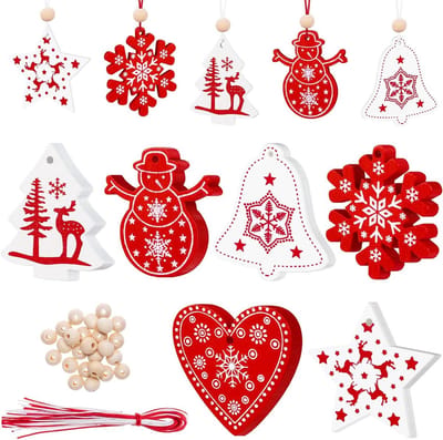 Houten kerstdecoraties 30 stuks - natuurlijk hout - 6 designs - perfect voor je kerstboom - ShopVlot
