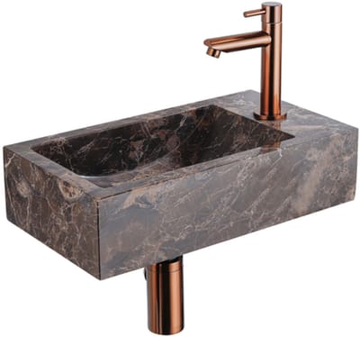 Saniclass Fuente fonteinset – rechthoekig – 40x22x10 cm – natuursteen antraciet – geborsteld koperen kraan