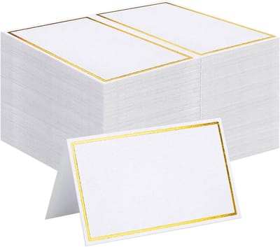 Plaatskaarten Goudfolie - Naamkaartjes Tafelkaarten - Feestelijke Tafeldecoratie - Dikke Karton Goudrand - 120 stuks - Wit