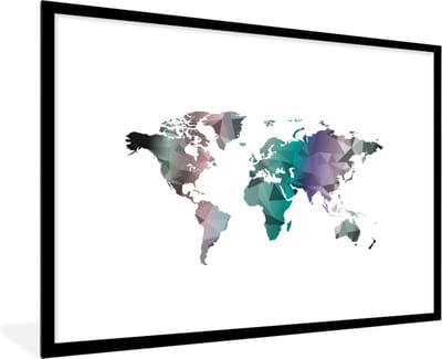 Poster in lijst - Fotolijst 90x60 cm - Posters - Wereldkaart - Abstract - Kleuren - Kids - Jongens - Meiden - Posterlijst zwart - Decoratie - Wanddecoratie woonkamer - Muurdecoratie slaapkamer