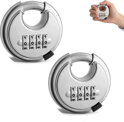 2 stuks Discus slot met cijferslot - Ø 70 mm - Hangslot - Kofferslot - Reisslot - 4-Cijfers - Slot voor kluisje - RVS - extra sterk en veilig