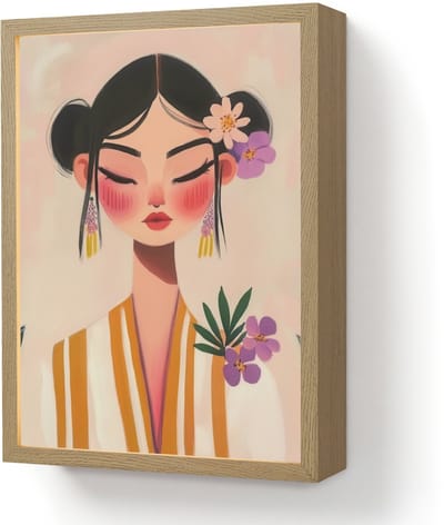 Wandlamp 30x40 cm - Oplaadbaar - Vrouw - Bloemen - Pastel - Wandlampen binnen woonkamer - Slaapkamer lamp - Decoratieve nachtlamp - Vloerlamp draadloos