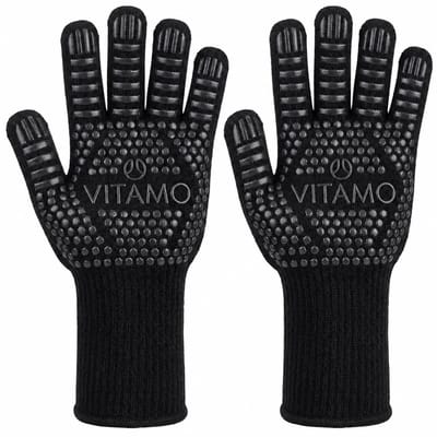 VITAMO Premium BBQ & Oven Handschoenen - Hittebestendig tot 500°C - Ovenhandschoenen - Voor Mannen - EN407 - Zwart - Cadeau Tip