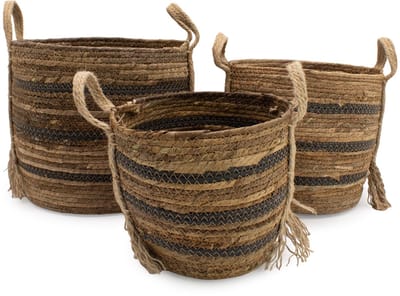 Grote manden van bananenblad en zeegras - natuurlijke bruintinten - set van 3