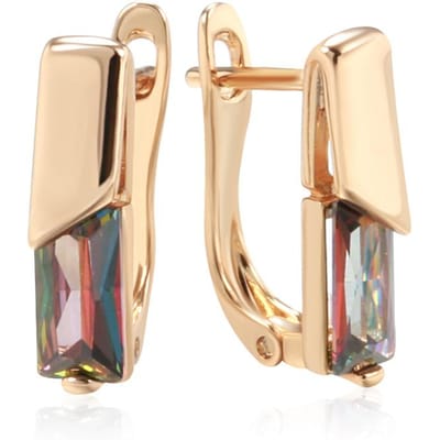 Kienl Vierkante Kleurrijke Natuurlijke Zirkonia Druppeloorbel Voor Vrouwen Roségoud Kleur Bruiloft Accessoires Dagelijkse Fijne Sieraden beige