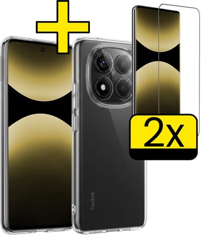 Hoesje - Met 2x Screenprotector - Geschikt voor Xiaomi Redmi Note 14 Pro - Sterk & Shockproof - Back Cover - Siliconen Case - Telefoon Hoes - Telefoonhoesjes - Transparant