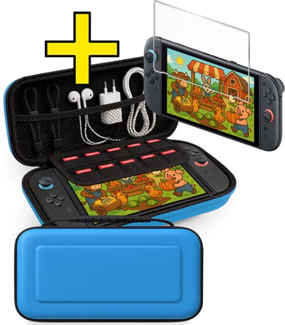 Hoes Geschikt voor Nintendo Switch 2 Case Hoesje Met Screenprotector - Bescherm Hoes Geschikt voor Nintendo Switch 2 Hoes Hard Cover - Blauw
