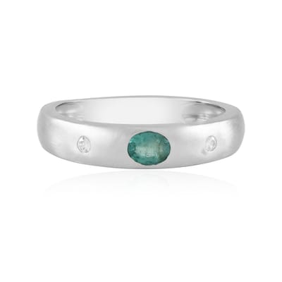 Cavill - Ovaal Colombiaanse Smaragd Ring - 0,3 ct Smaragd & 0,06 ct Zirkonen - 925 Sterling Zilver met Platina Coating - Verstelbare Luxe Damesring